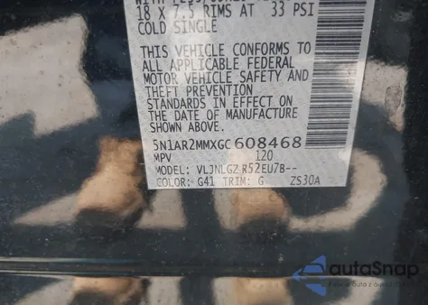 2016 Nissan Pathfinder S/Sv/Sl/Platinum from USA, damaged, VIN 5N1AR2MMXGC608468